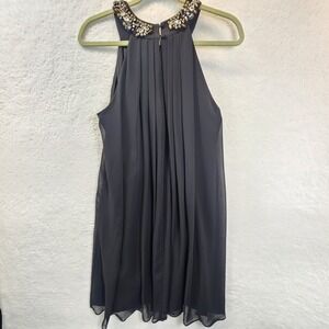 Vince‎ Camuto Embellished Halter Midi Dress Womens 8 Black Beaded Party Cruise